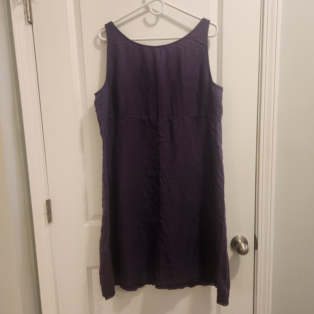 Eileen Fisher Purple 100% Linen Sleeveless Scoop Neck Shift Dress Large - Picture 5 of 7